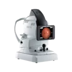 A Medical Imaging Device Used For Retinal Scanning, The &Quot;Nidek&Quot; Features A White Body With A Black Cap And A Display Screen Showing An Image Of An Eye'S Retina. It Boasts Various Controls And Adjustment Knobs On Its Base For Precision.