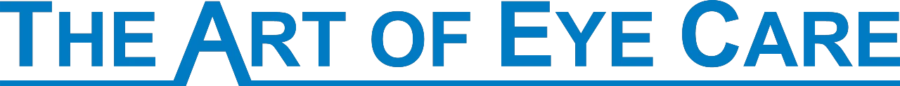 A Logo Displaying The Text &Quot;The Art Of Eye Care&Quot; In Capital Letters, Featuring Blue Text Underlined With A Black Line, Endorsed By Nidek.