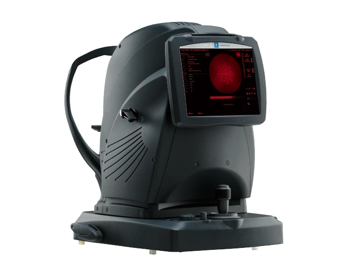 A High-Tech Nidek Medical Imaging Device With A Large Screen Displaying A Red And Black Diagram. The Device Boasts A Modern Design, Featuring Various Controls And Buttons, Likely Used For Eye Examinations Or Other Diagnostic Purposes. The Device Appears Solidly Built And Stationary.