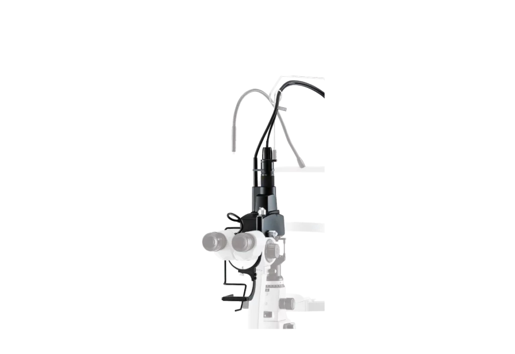 The Nidek Endoscope Features A Rigid Black Tube Attached To A Handle And Control Section, Showcasing White And Silver Components. This Device Is Designed For Precise Medical Examinations And Procedures Against A Plain White Background.